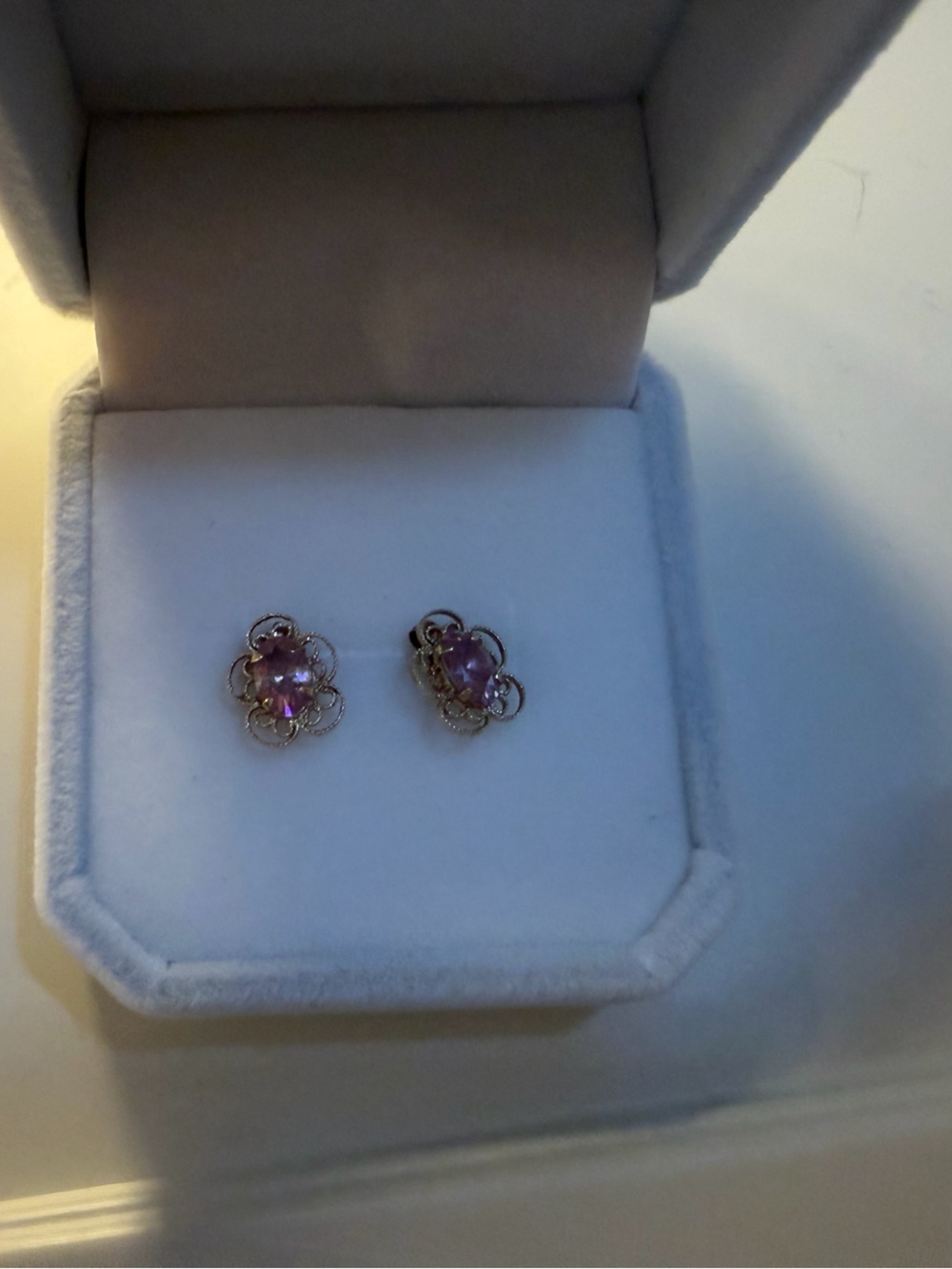 14k Gold Pink Sapphire Floral Stud Earrings
